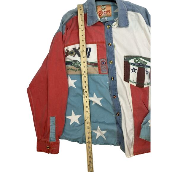 Vintage Boxer Americana Shirt Mens XL Red White Blue Button-Up Patriotic - Picture 12 of 15